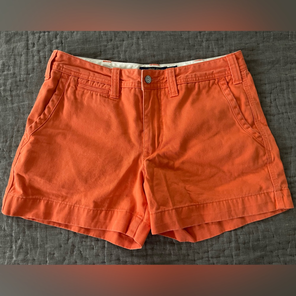 Polo Ralph Lauren Orange Shorts White Pony Logo Size 2 Cotton Preppy